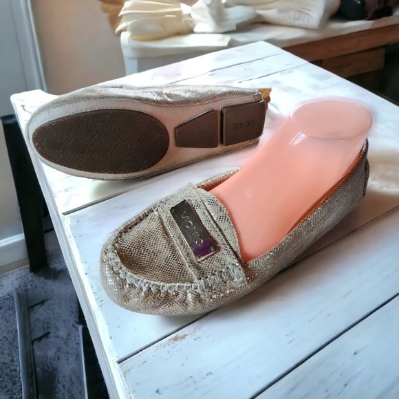 VIONIC Gold/Creme SYDNEY Snake Print Loafer/Driving Orthaheel Shoe Size 9 - Picture 4 of 8